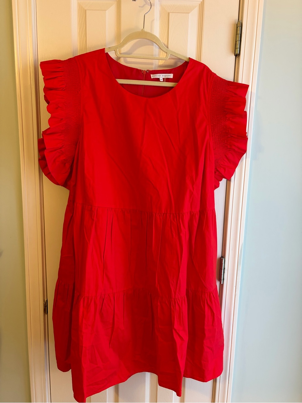 English Factory Red Ruffle Sleeve Tiered Dress